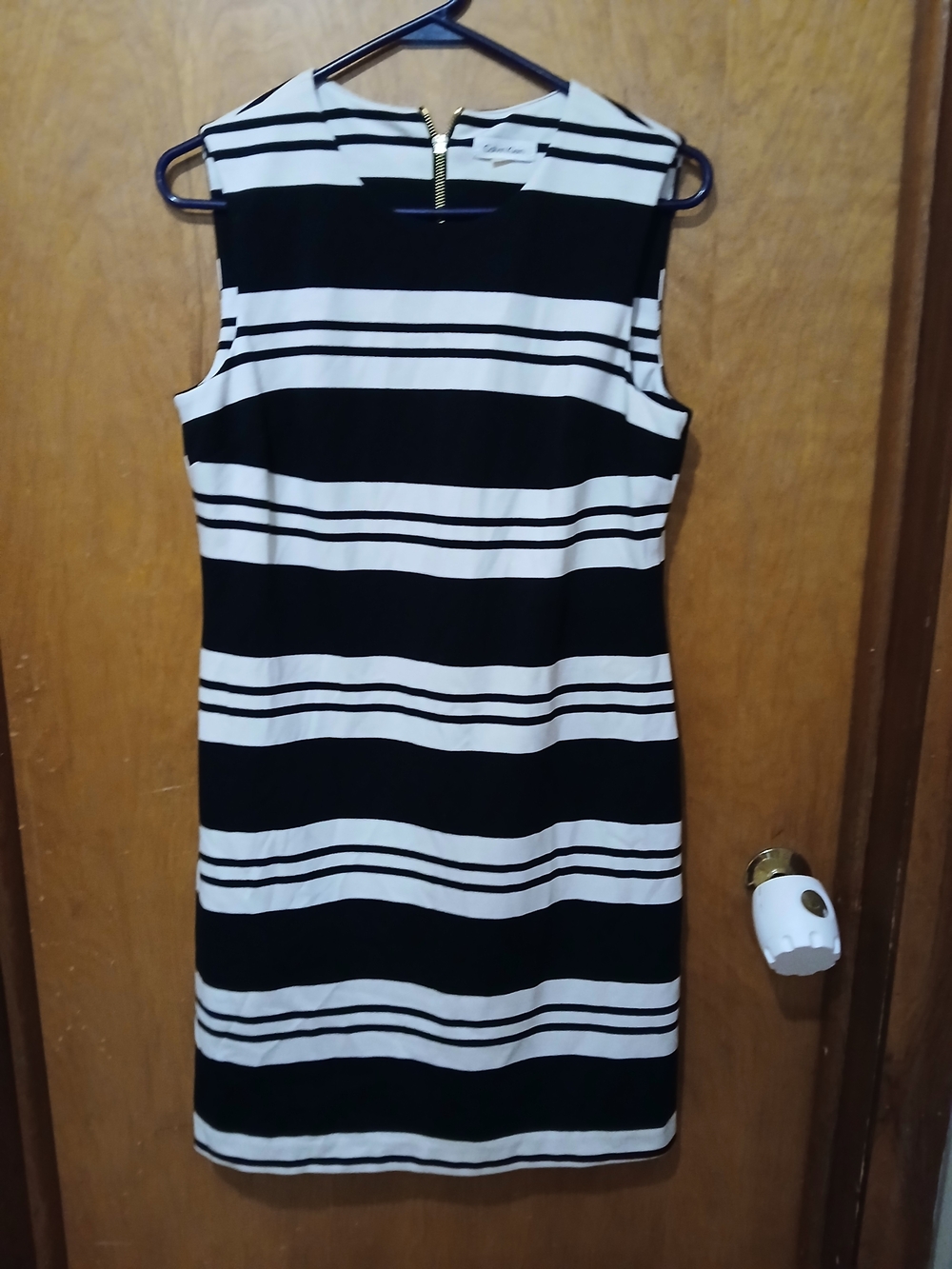 Sleeveless Black and White Striped Shift Dress